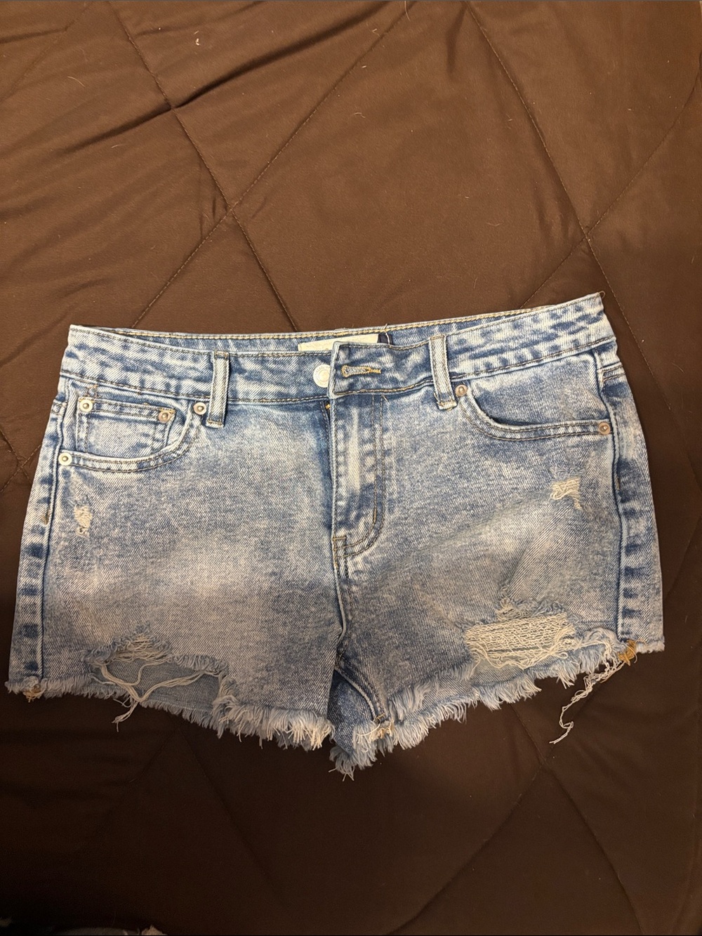 Distressed Light Blue Denim Jean Shorts - Women's
